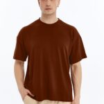 Erkek Modal Kumaş Oversize Kahverengi T-Shirt