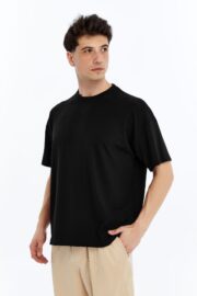 Erkek Modal Kumaş Oversize Siyah T-Shirt - Görsel 4