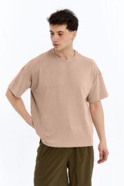 Erkek Modal Kumaş Oversize Sütlü Kahve T-Shirt - Görsel 4
