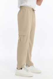 Erkek Oversize Paraşüt Kumaş Kargo Cep Pantolon - Bej - Görsel 4