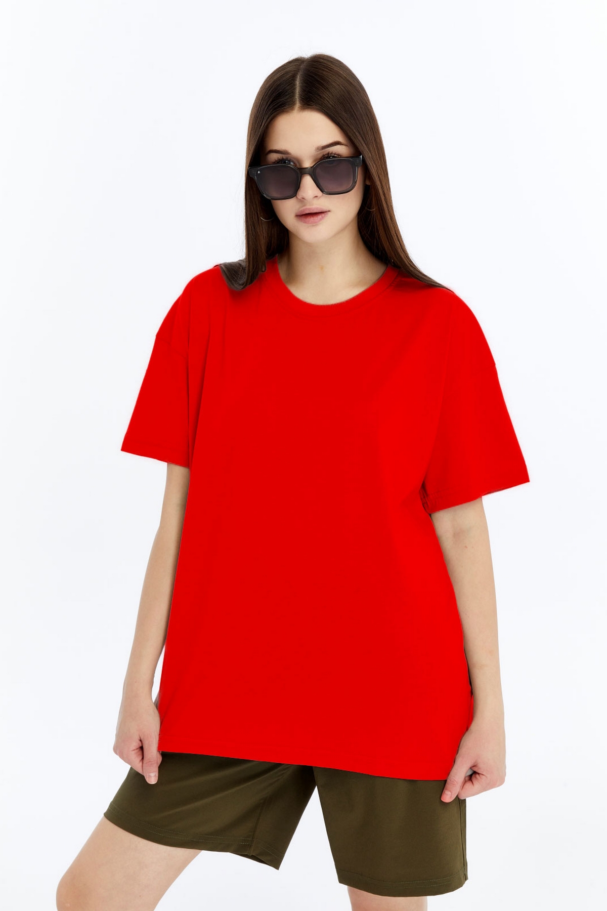 5 Kadın Oversize Kırmızı T-Shirt - Görsel 1