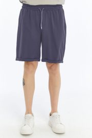 Erkek Oversize Duble Paça Penye Şort - Füme - Görsel 10