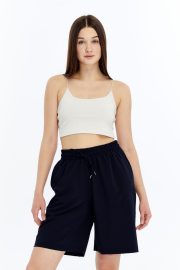 Kadın Oversize Paraşüt Kumaş Açık Cepli Şort - Lacivert - Görsel 4