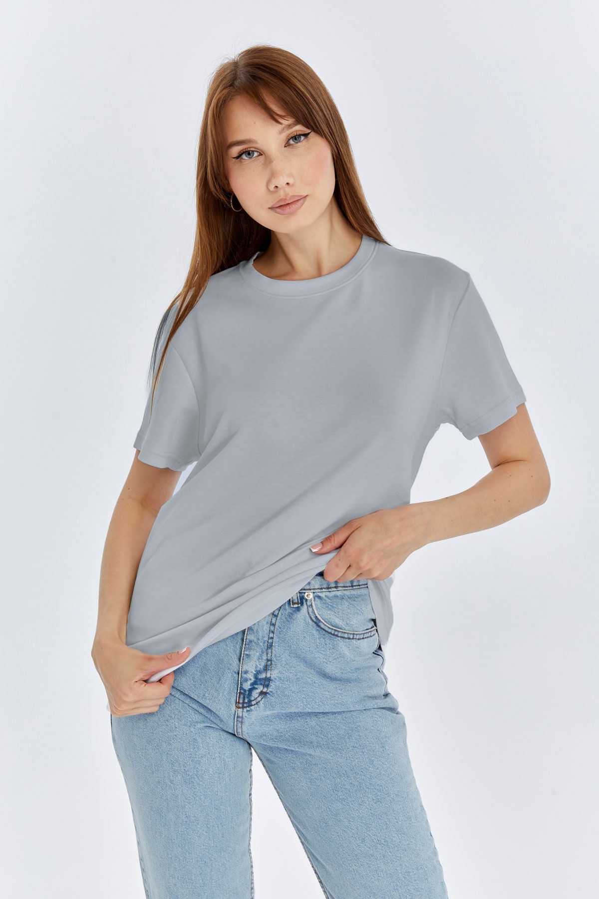 6 Kadın Modal Kumaş Regular Gri T-Shirt - Görsel 1