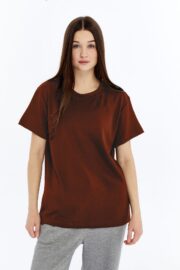 Kadın Modal Kumaş Regular Kahverengi T-Shirt - Görsel 3