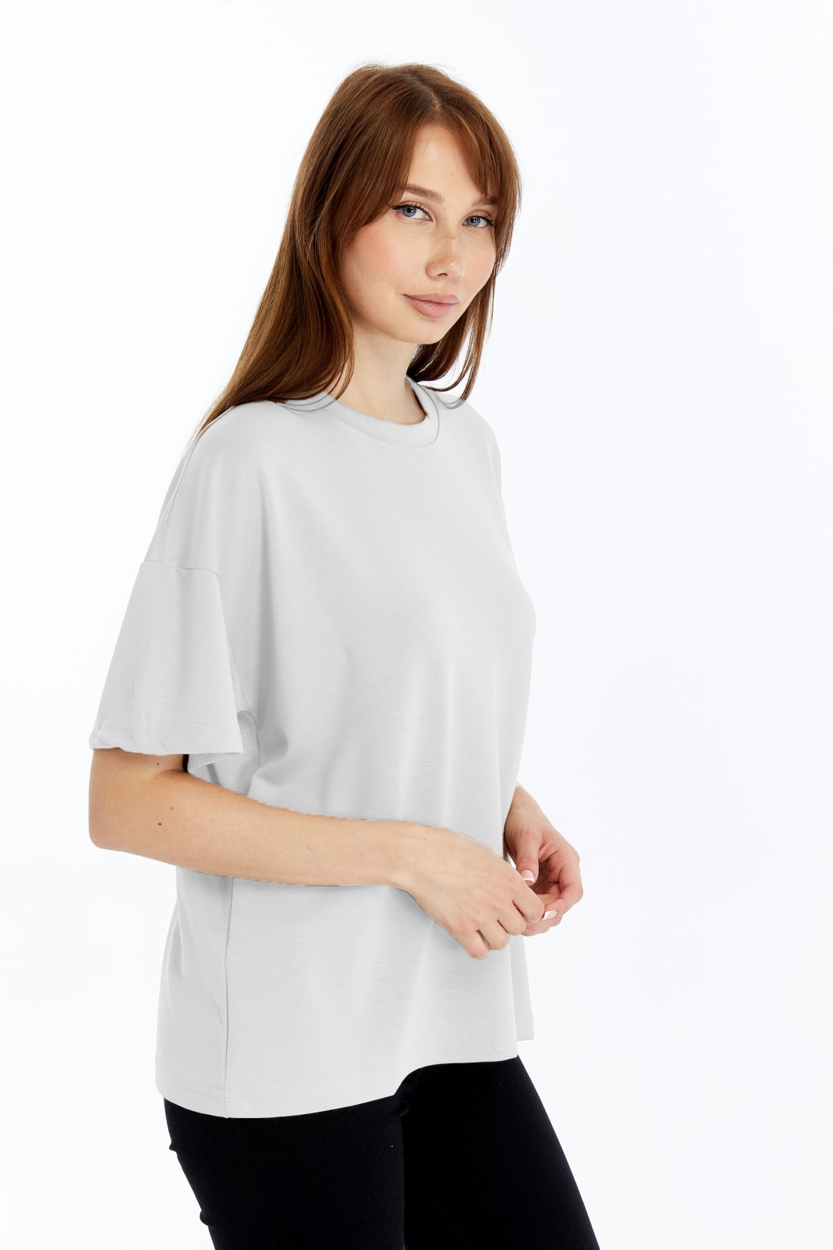 6 Kadın Modal Kumaş Oversize Beyaz T-Shirt - Görsel 1