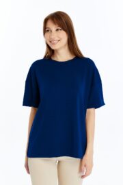 Kadın Modal Kumaş Oversize Lacivert T-Shirt - Görsel 10