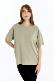 Kadın Modal Kumaş Oversize Su Yeşili T-Shirt - Görsel 10