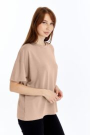Kadın Modal Kumaş Oversize Sütlü Kahve T-Shirt - Görsel 4