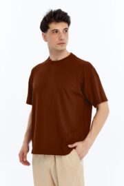 Erkek Modal Kumaş Oversize Kahverengi T-Shirt - Görsel 4