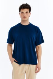 Erkek Modal Kumaş Oversize Lacivert T-Shirt - Görsel 4
