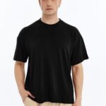 Erkek Modal Kumaş Oversize Siyah T-Shirt