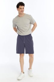 Erkek Oversize Duble Paça Penye Şort - Füme - Görsel 4