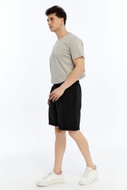 Erkek Oversize Duble Paça Penye Şort - Siyah