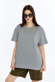 Kadın Oversize Gri T-Shirt - Görsel 9