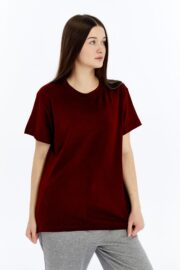 Kadın Modal Kumaş Regular Bordo T-Shirt - Görsel 10