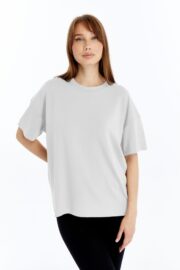 Kadın Modal Kumaş Oversize Beyaz T-Shirt - Görsel 5