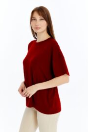 Kadın Modal Kumaş Oversize Bordo T-Shirt - Görsel 11