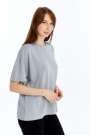 Kadın Modal Kumaş Oversize Gri T-Shirt - Görsel 5