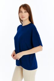 Kadın Modal Kumaş Oversize Lacivert T-Shirt - Görsel 5