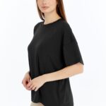 Kadın Modal Kumaş Oversize Siyah T-Shirt