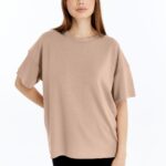 Kadın Modal Kumaş Oversize Sütlü Kahve T-Shirt