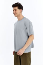 Erkek Modal Kumaş Oversize Gri T-Shirt - Görsel 5