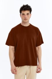 Erkek Modal Kumaş Oversize Kahverengi T-Shirt - Görsel 10