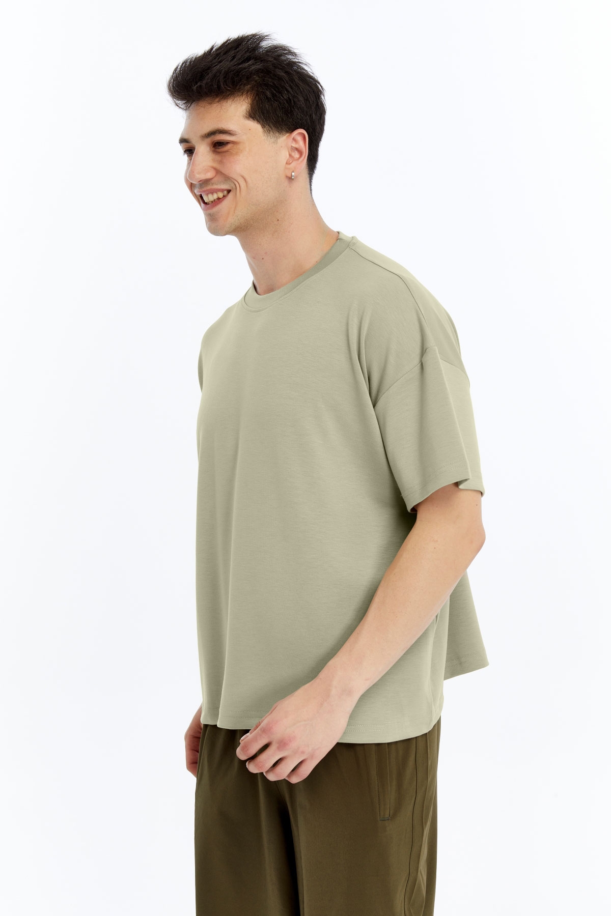 7 Erkek Modal Kumaş Oversize Su Yeşili T-Shirt - Görsel 1