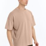 Erkek Modal Kumaş Oversize Sütlü Kahve T-Shirt