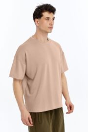 Erkek Modal Kumaş Oversize Sütlü Kahve T-Shirt