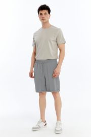 Erkek Oversize Duble Paça Penye Şort - Gri - Görsel 5