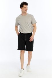 Erkek Oversize Duble Paça Penye Şort - Siyah - Görsel 5