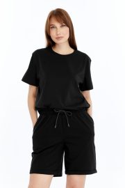 Kadın Oversize Duble Paça Penye Şort & Tişört Takım - Siyah - Görsel 5