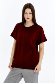 Kadın Modal Kumaş Regular Bordo T-Shirt - Görsel 5