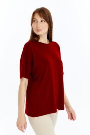 Kadın Modal Kumaş Oversize Bordo T-Shirt - Görsel 5