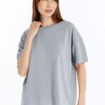 Kadın Modal Kumaş Oversize Gri T-Shirt