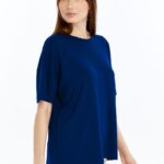 Kadın Modal Kumaş Oversize Lacivert T-Shirt