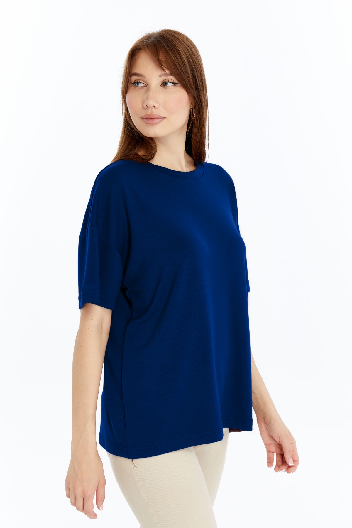 8 Kadın Modal Kumaş Oversize Lacivert T-Shirt - Görsel 1