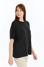Kadın Modal Kumaş Oversize Siyah T-Shirt - Görsel 5