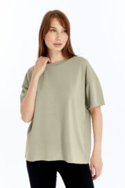 Kadın Modal Kumaş Oversize Su Yeşili T-Shirt - Görsel 11