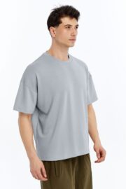 Erkek Modal Kumaş Oversize Gri T-Shirt - Görsel 10