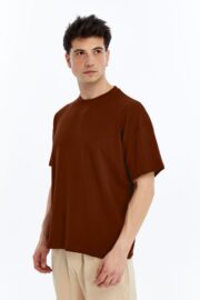 Erkek Modal Kumaş Oversize Kahverengi T-Shirt - Görsel 5