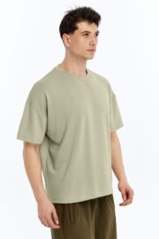 Erkek Modal Kumaş Oversize Su Yeşili T-Shirt - Görsel 5