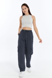 Kadın Oversize Paraşüt Kumaş Kargo Cep Pantolon - Füme - Görsel 5