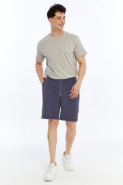 Erkek Oversize Duble Paça Penye Şort - Füme - Görsel 5