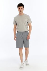 Erkek Oversize Duble Paça Penye Şort - Gri - Görsel 12