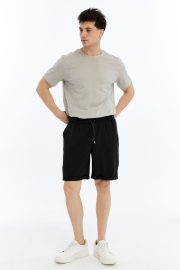 Erkek Oversize Duble Paça Penye Şort - Siyah - Görsel 11