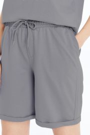 Kadın Oversize Duble Paça Penye Şort & Tişört Takım - Gri - Görsel 12