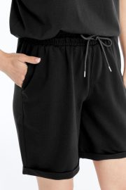 Kadın Oversize Duble Paça Penye Şort & Tişört Takım - Siyah - Görsel 6